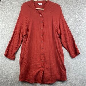 LLove double gauze shirt dress womens M desert clay raw hem button up NWOT